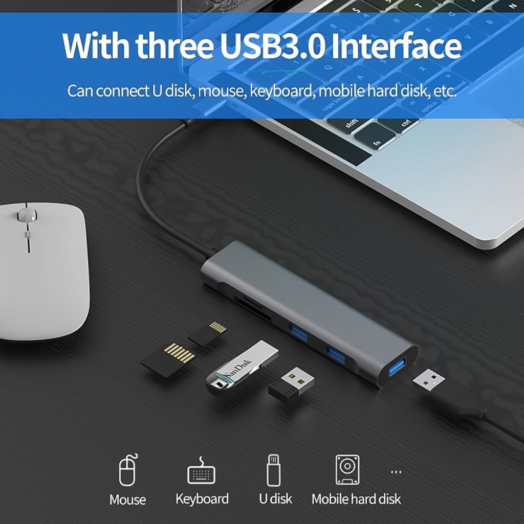 Vinetteam Hub USB TYPE-C 8 Cổng HDMI 4K 60Hz/ USB 3.0/ TF/ SD/ RJ45 100Mbps Dành Cho Macbook, PC Và Devices - Hàng Chính Hãng