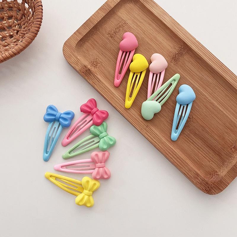 Set 5 - Kẹp tóc bấm phủ bóng nơ hoặc trái tim màu kẹo ngọt dịu dàng Nunam shop kẹp tóc tiểu thư đẹp cute