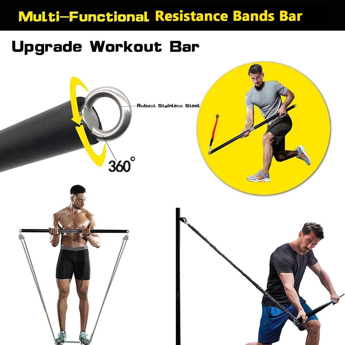 Thanh tập luyện phù hợp với tất cả các dải điện trở với clip băng tay di động thanh tập thể dục cho tập thể dục tập thể dục tại nhà Color: bar and 250lbs-19pcs