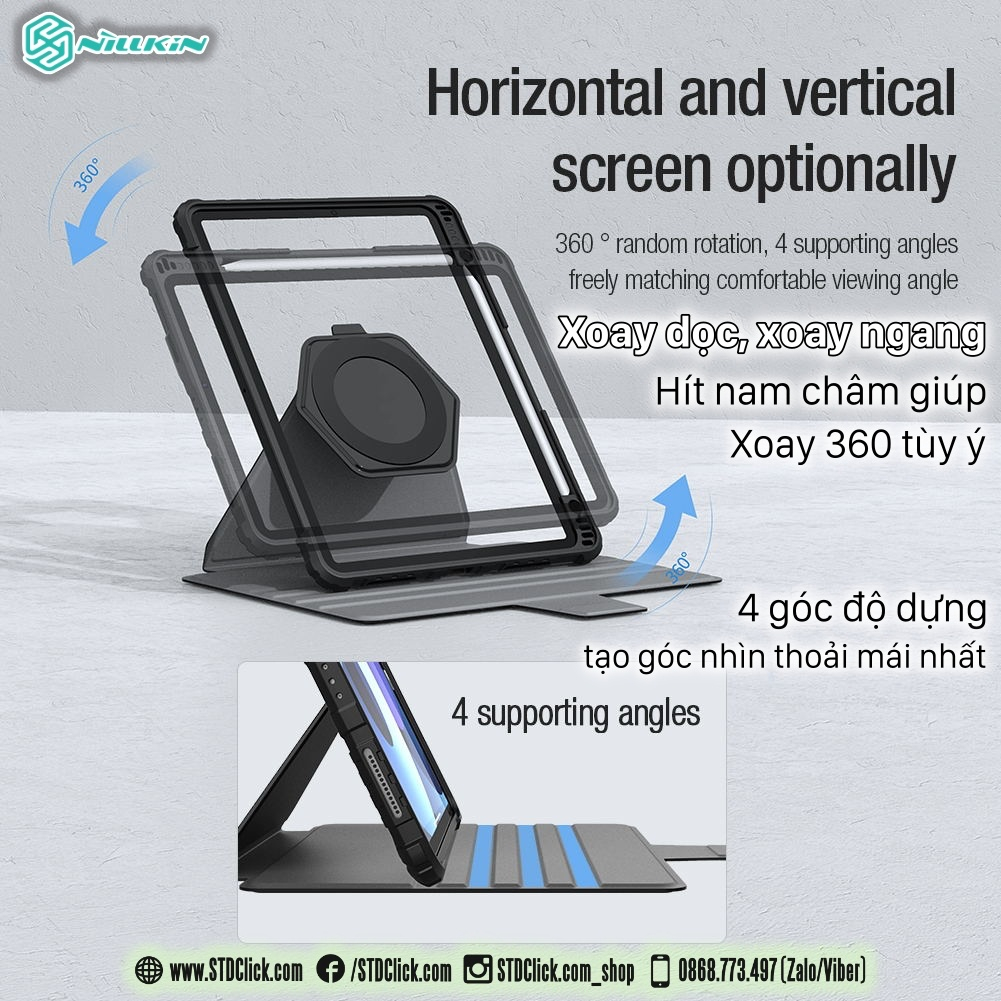 BAO DA DÀNH CHO IPAD PRO M2 12.9 2022 - M1 12.9 2021 - 12.9 2020 NILLKIN BUMPER SNAPSAFE NAM CHÂM HÍT ĐA NĂNG