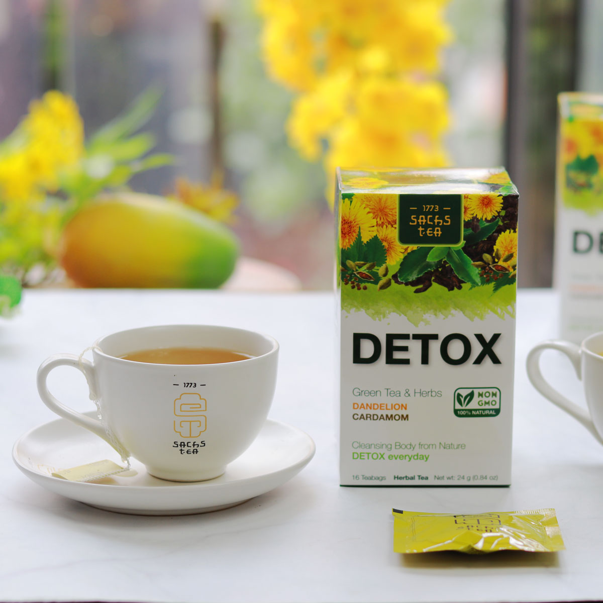 Trà thanh lọc Detox D2021 SACHS TEA 1773 thanh nhiệt, thải độc, mát gan, giúp đẹp da, lợi tiểu thành phần thảo dược tự nhiên 16 túi lọc/hộp