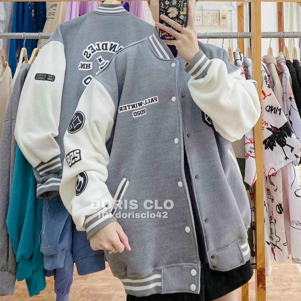 ÁO KHOÁC NỮ BOMBER NỈ NỮ NÚT BẤM TAY PHỒNG IN CHỮ SIÊU ĐẸP