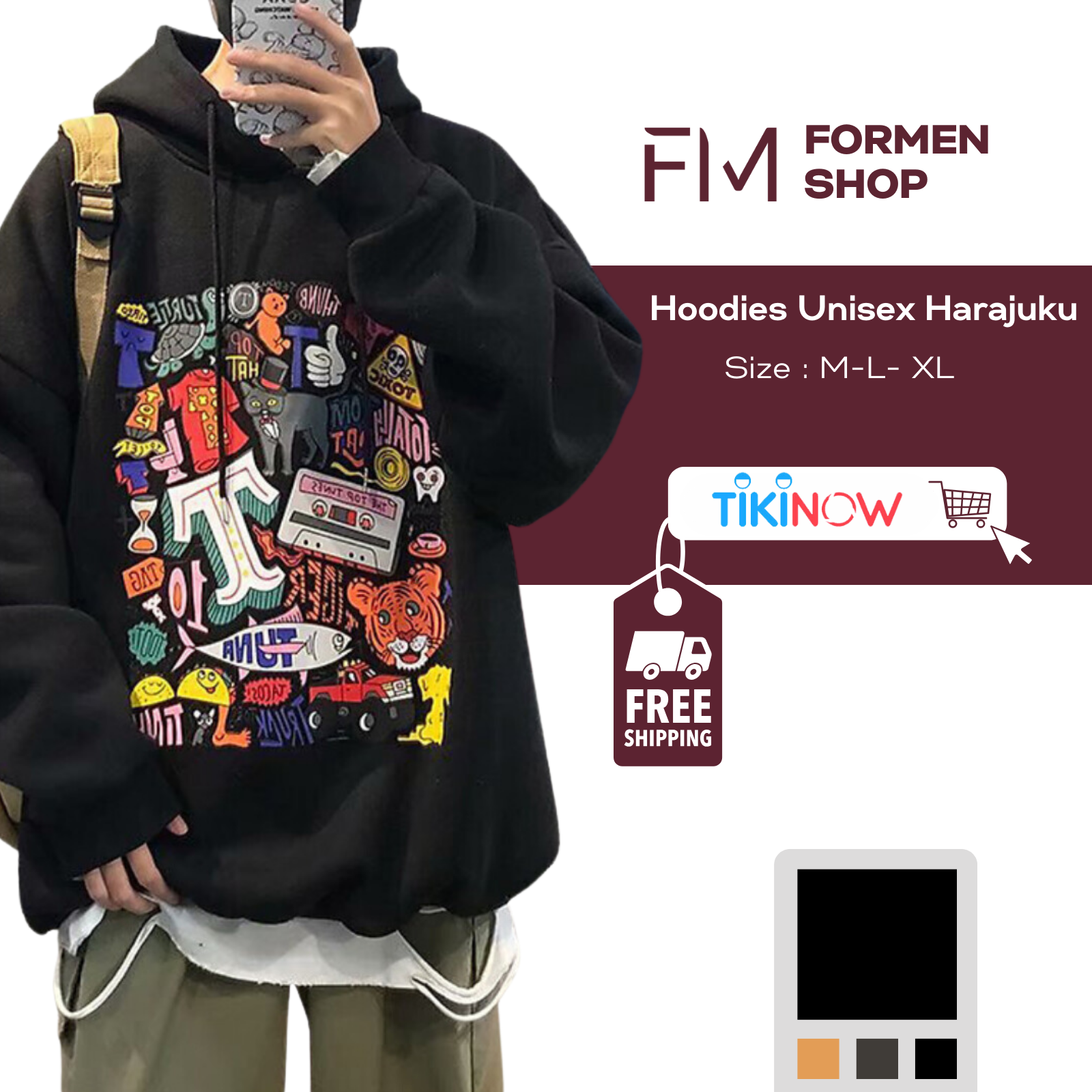 Áo hoodie nam nữ form rộng Unisex một màu in hoạt hình cá tính Hàn Quốc – FORMEN SHOP – FMGV034