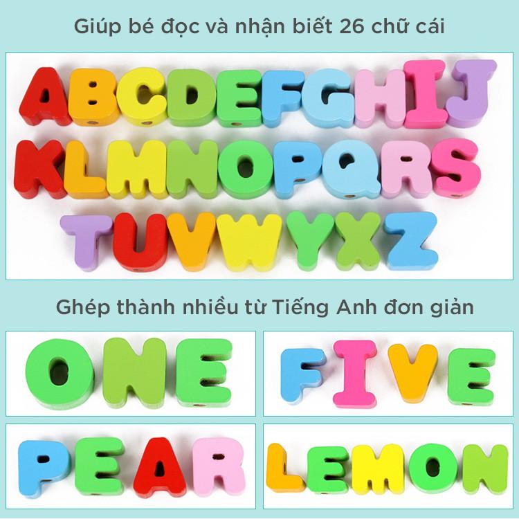 Đồ chơi xâu hạt gỗ [Bộ ghép hình - Thả hình - Xếp hình - Bộ xếp hình cho bé - Xâu chuỗi số - Xâu chữ]