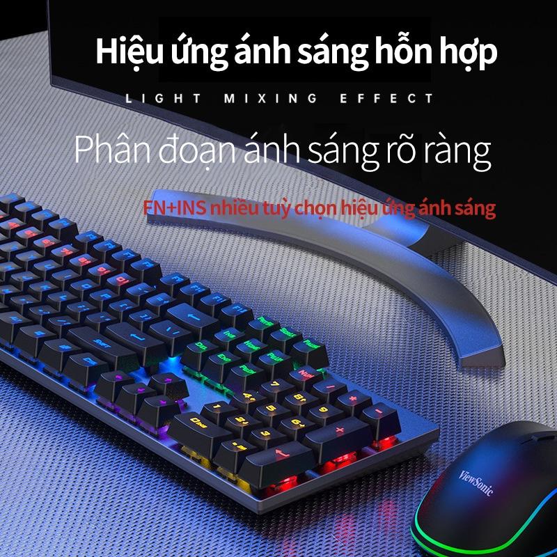 Bàn phím cơ Đa sắc xanh với nhiều hiệu ứng ánh sáng KU520 mặt kim loại Bàn phím máy tính gaming USB hiệu ứng ánh sáng rự