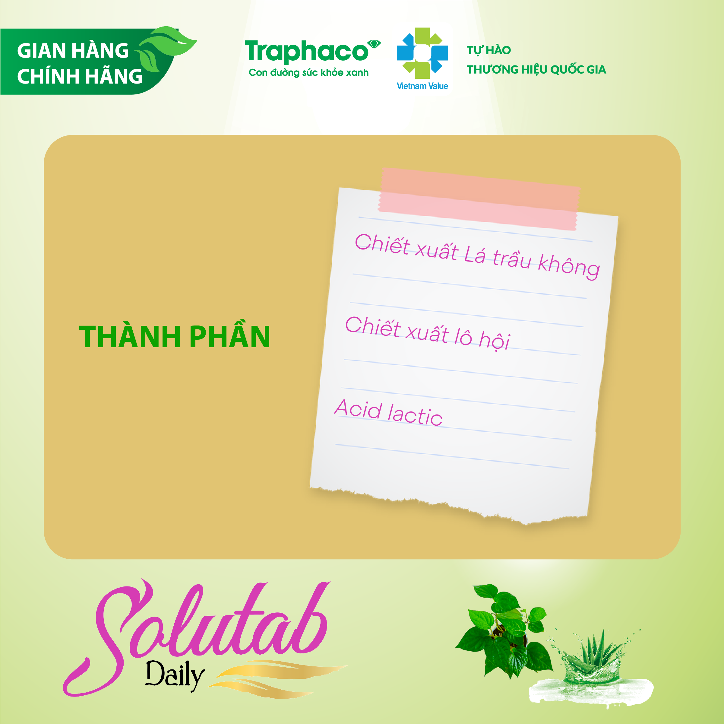 Dung Dịch Vệ Sinh Phụ Nữ SOLUTAB DAILY Traphaco Giúp Khử Mùi, Giảm Viêm Ngứa, Dưỡng Ẩm Mềm Mại, Sạch Thơm Cả Ngày 100ml