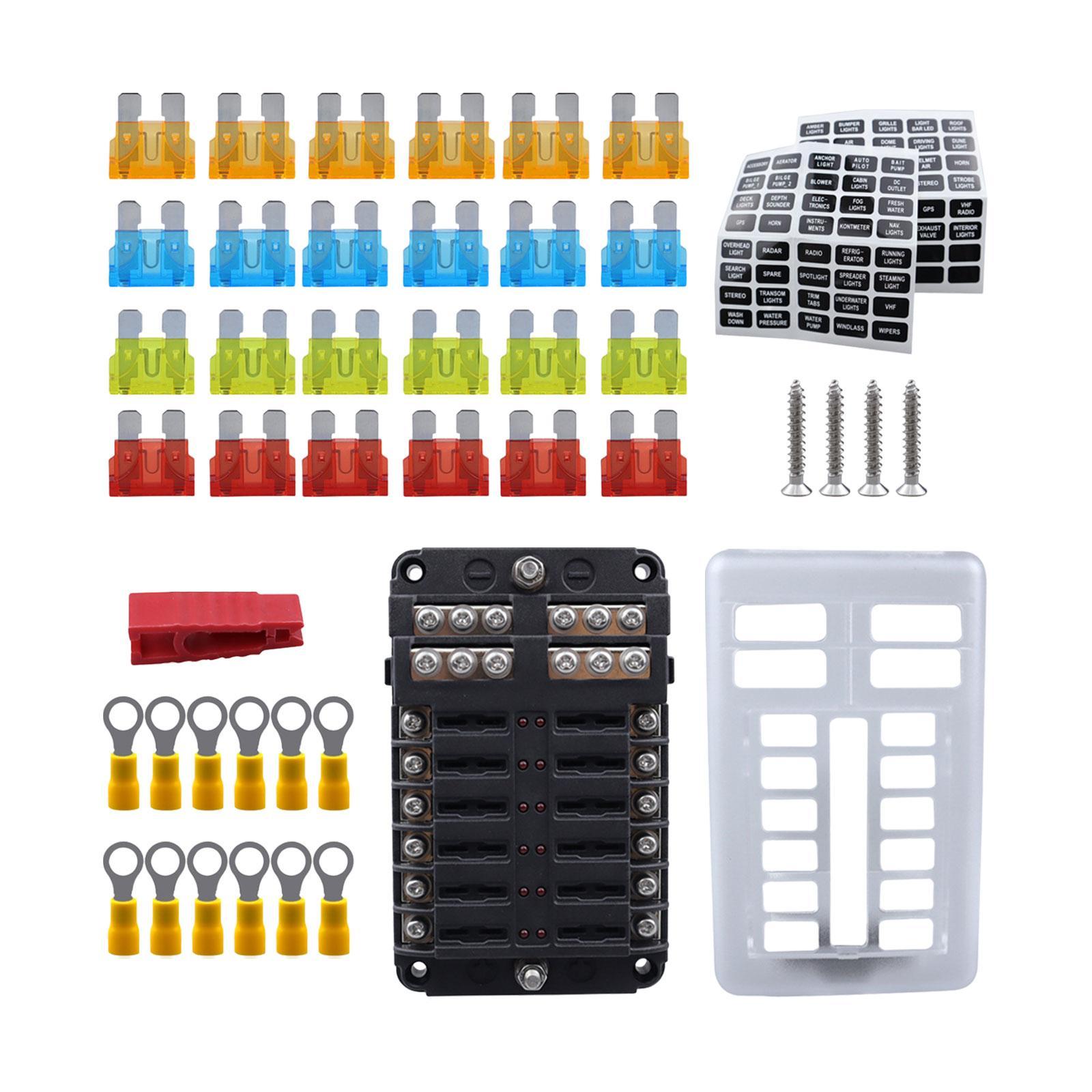 12V Fuse Block Accessory Attachment Professional Waterpoof Replaces 24V 12V 12 Way Marine Fuse Block Fuse Box Holder for Vehicle Van RV