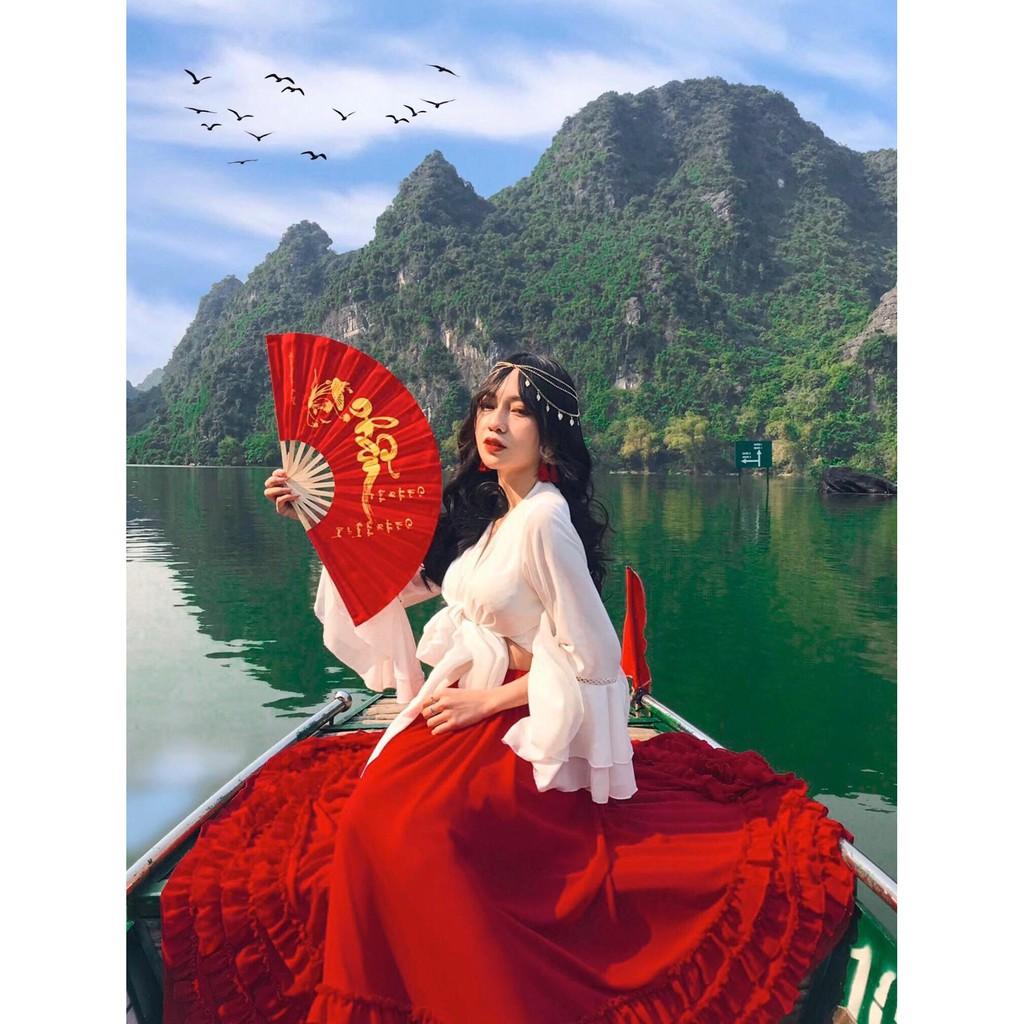 Áo voan tay loe buộc nơ