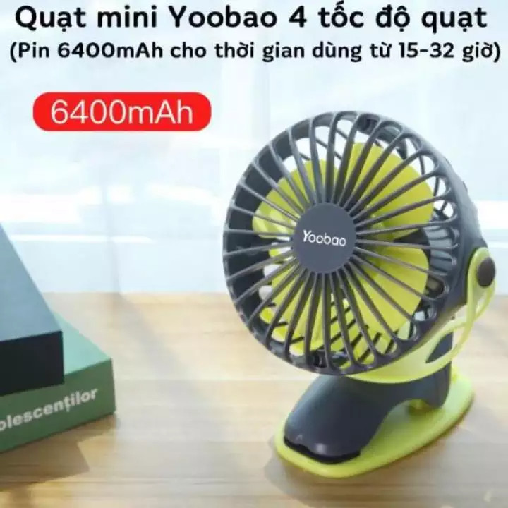 (Hàng chính hãng) Quạt mini kẹp Yoobao Y- F04 pin siêu bền dùng thoải mái 2 ngày liền với 4 Cấp, êm ái, an toàn, mang lại cảm giác mát mẻ ngay cả trong ngày hè nóng nực ( Pin siêu khủng 6400mAh cho thời gian dùng từ 15-32 giờ)