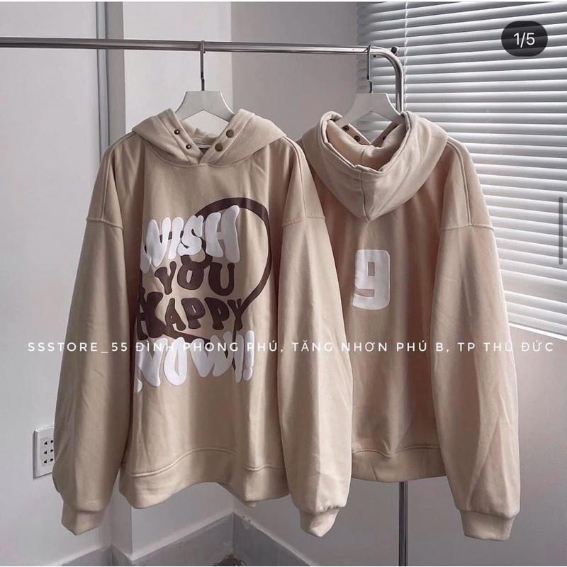 Áo Nỉ Hoodi In Chữ WISH Cúc Bấm Phong Cách Hàn QuốcÁo Hoodie Nam Nữ Chất Nỉ 3 Màu(Be,Xám,Nâu Cam)