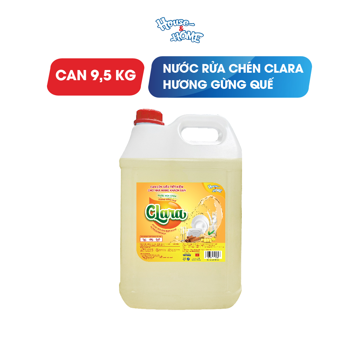 Nước rửa chén bát Clara tinh chất hương gừng quế can 9,5kg