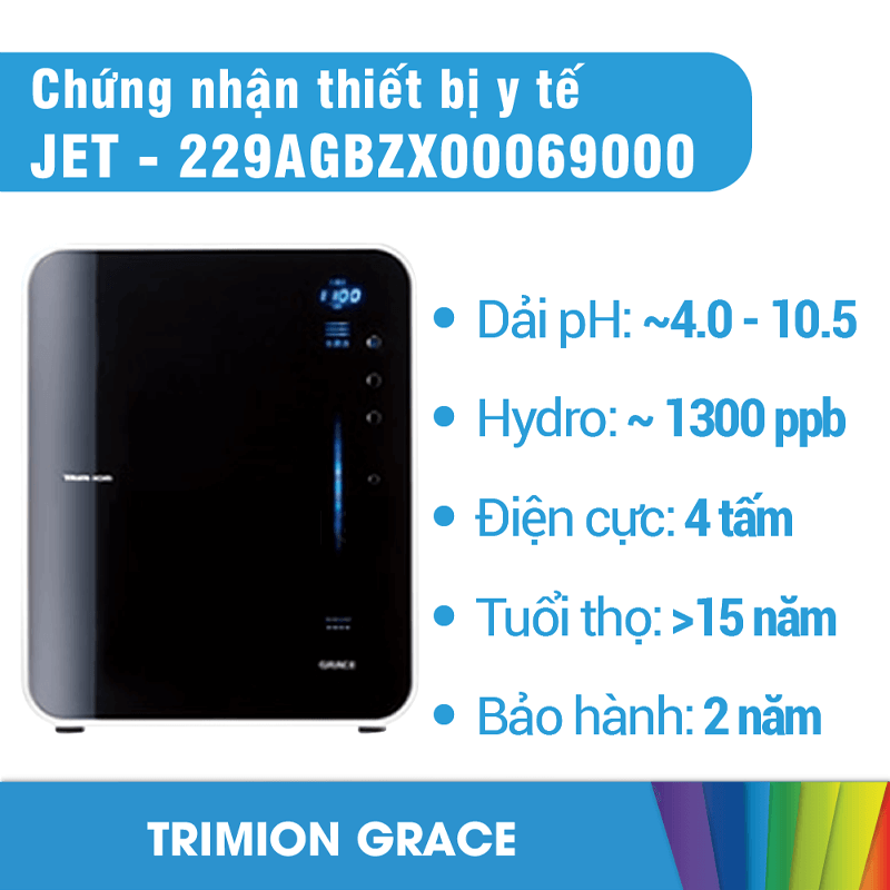 [MIỄN PHÍ LẮP ĐẶT &amp; PHỤ KIỆN] Máy Điện Giải iON Kiềm TRIM ION GRACE - Nhật Bản, 4 tấm điện cực Titan, Tạo ra 7 loại nước ion, 1300 ppb, Tặng Bộ tiền lọc + Vòi + Bộ chuyển nguồn, Trimion Grace - Hàng Chính Hãng - TRIM ION GRACE