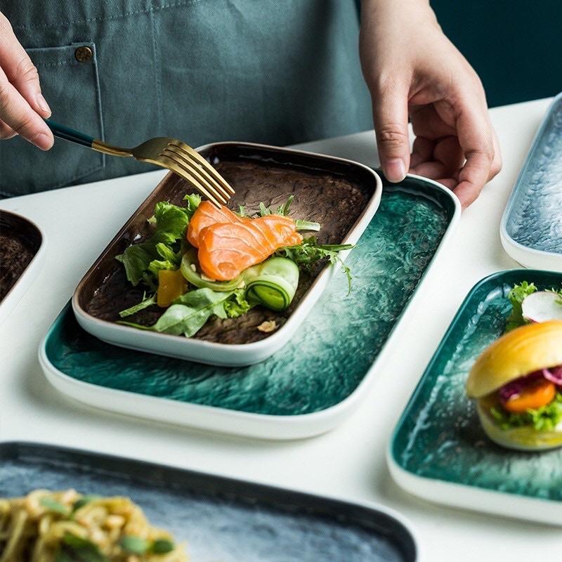 Đĩa sứ chữ Nhật Vân Đá Thạch , Đĩa sứ chữ Nhật phẳng đĩa beef steak