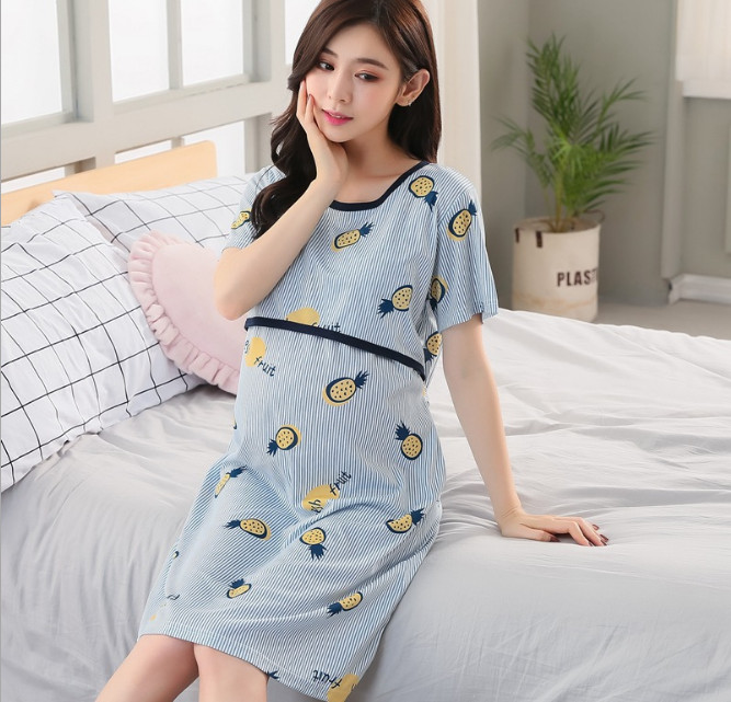 Đầm, váy bầu và sau sinh chất cotton thun có thiết kế cho con bú ngắn tay mặc mùa hè giá rẻ AZ300