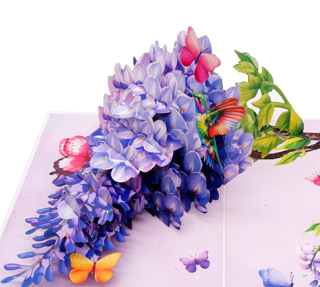 F63 -  Thiệp 3D Chim Ruồi &amp; Hoa Tử Đằng – Pop Up Card Viethands Giftshop