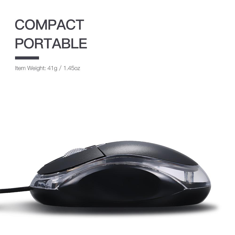 Wired Mouse 800DPI Optical Mini Portable Mobile Mouse with USB Port 3 Buttons for PC Laptop Desktop Fit for Left/Right