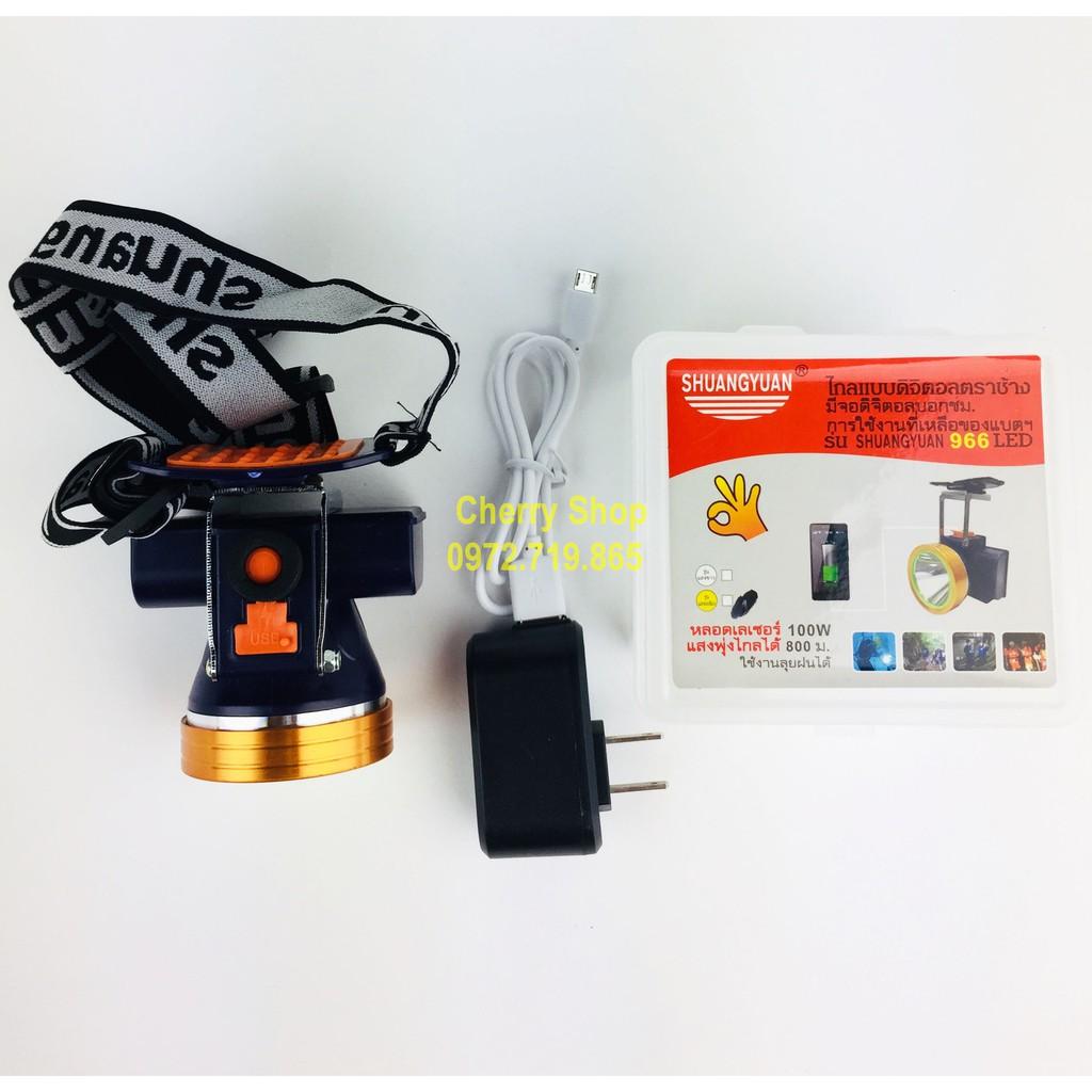 Đèn Pin Đội Đầu siêu sáng chống nước bóng led Ánh sáng vàng hoặc Ánh sáng trắng có màn hình LCD MÃ 966