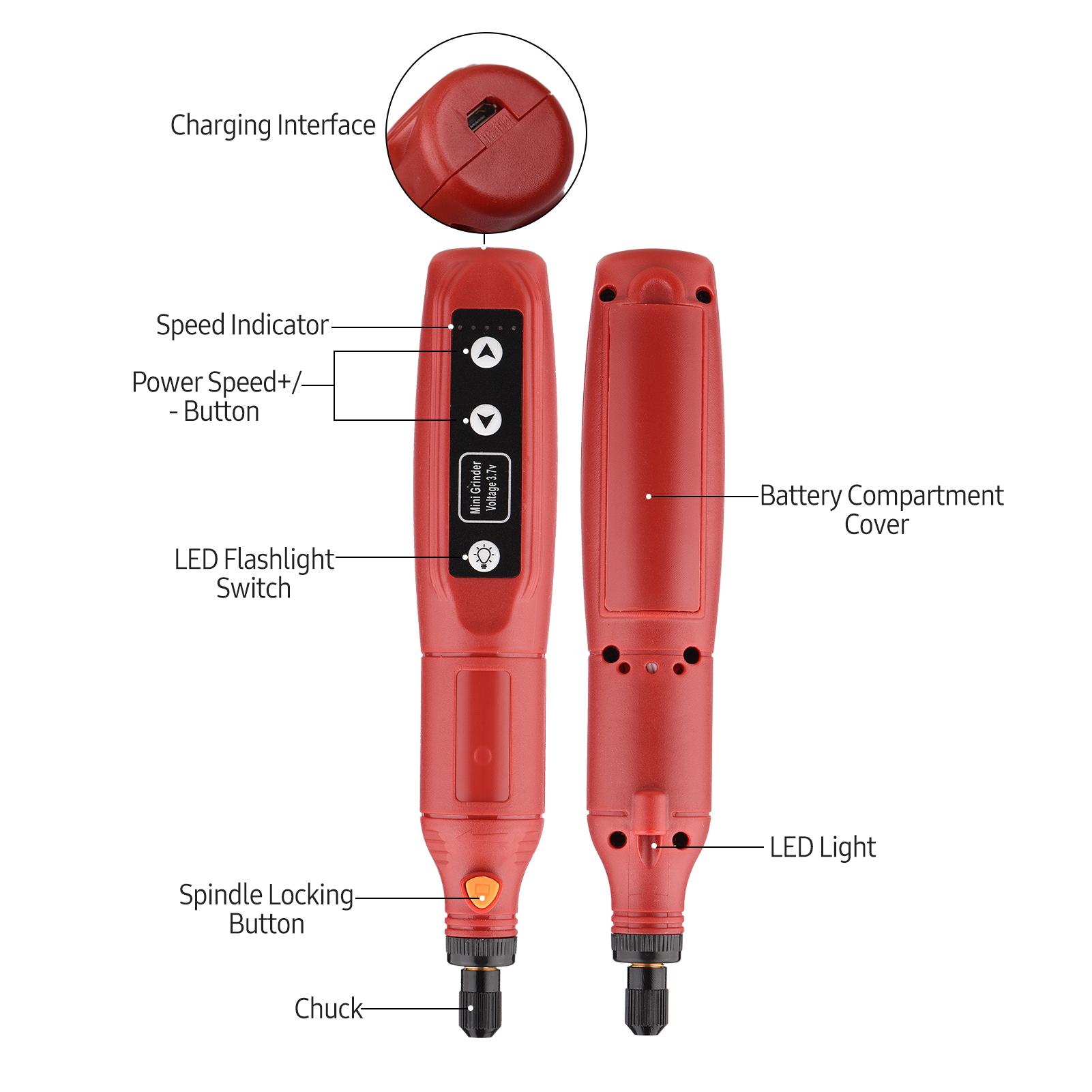 5-Speed Adjustment Mini Electric Grinder Tool Set USB Charging Grinding Machine 2000mAh Rechargeable Handheld Rotary Tool Set with Li-ion Battery USB Charger for Jade Carving Wood Punching Metal Grinding Polishing