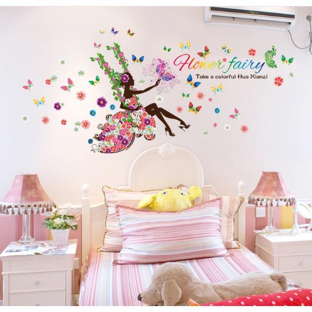 Decal trang trí tường - Xích Đu Cô Gái Hoa Hower