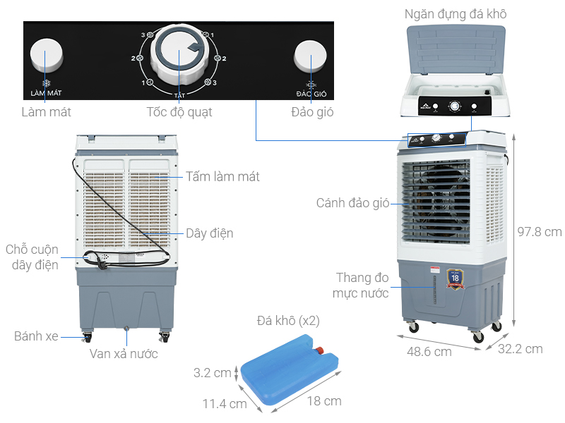 Máy Làm Mát Không Khí Hòa Phát HPCF1-022 - Diện Tích Làm Mát 25-30m2 - Hàng Chính Hãng