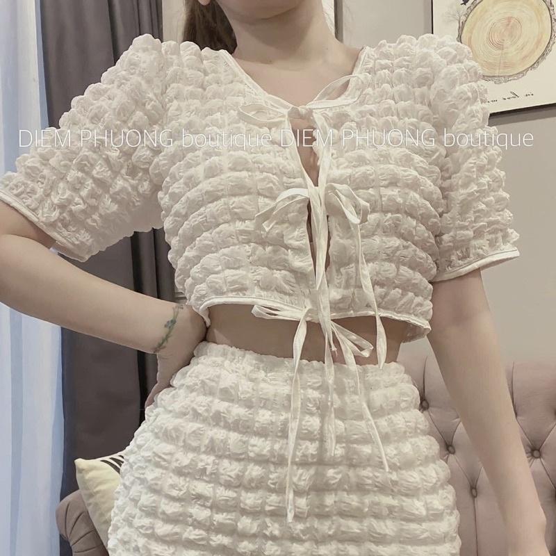 Áo Crt Thắt Dây Nơ Mix Chân Váy Áo Chất Xốp Siêu Xinhh