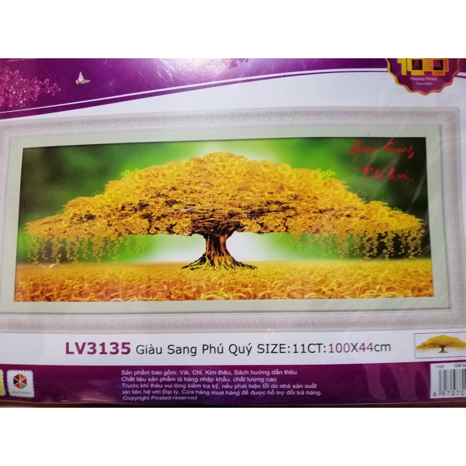 Tranh thêu chữ thập cây tiền vàng LV3135 - 100 x 44 cm - chưa thêu