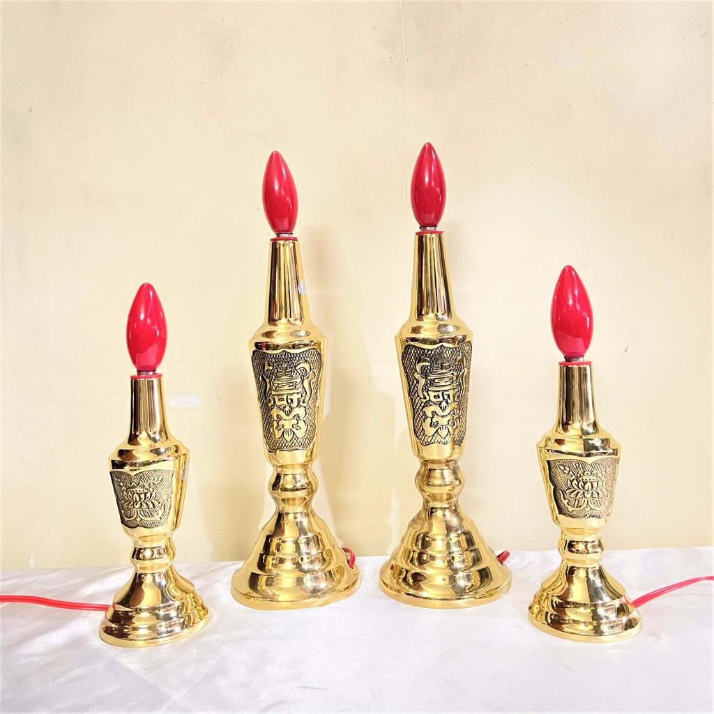 Đèn Thờ Cúng Gia Tiên Dáng Nến Bằng Đồng