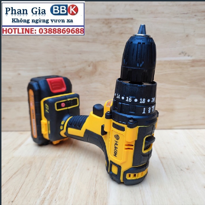 Máy Khoan Pin Hukan 21V KHÔNG CHỔI THAN Tặng Kèm 23 Chi Tiết