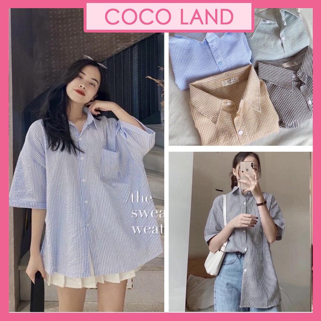 Áo sơmi korea dáng rộng sọc kẻ nhiều màu sắc chất đẹp không bai xù coco land chất đẹp deal tốt