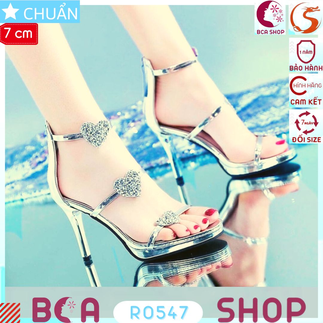 Giày cao gót nữ màu bạc 7p RO547 ROSATA tại BCASHOP hở mũi, gót nhọn, nhấn trái tim lấp lánh đẳng cấp, làm quà cực sang