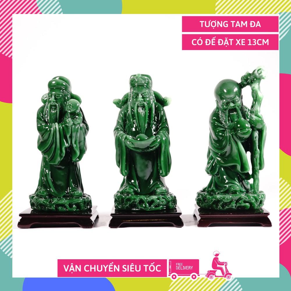 Bộ tượng Tam Đa Phúc Lộc Thọ cầu tài lộc ngọc xanh - Cao 13cm