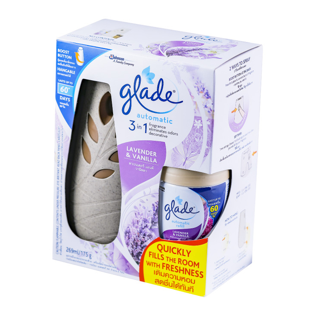 Bộ máy &amp; lõi xịt thơm phòng tự động GLADE  Hương Lavender 252ml