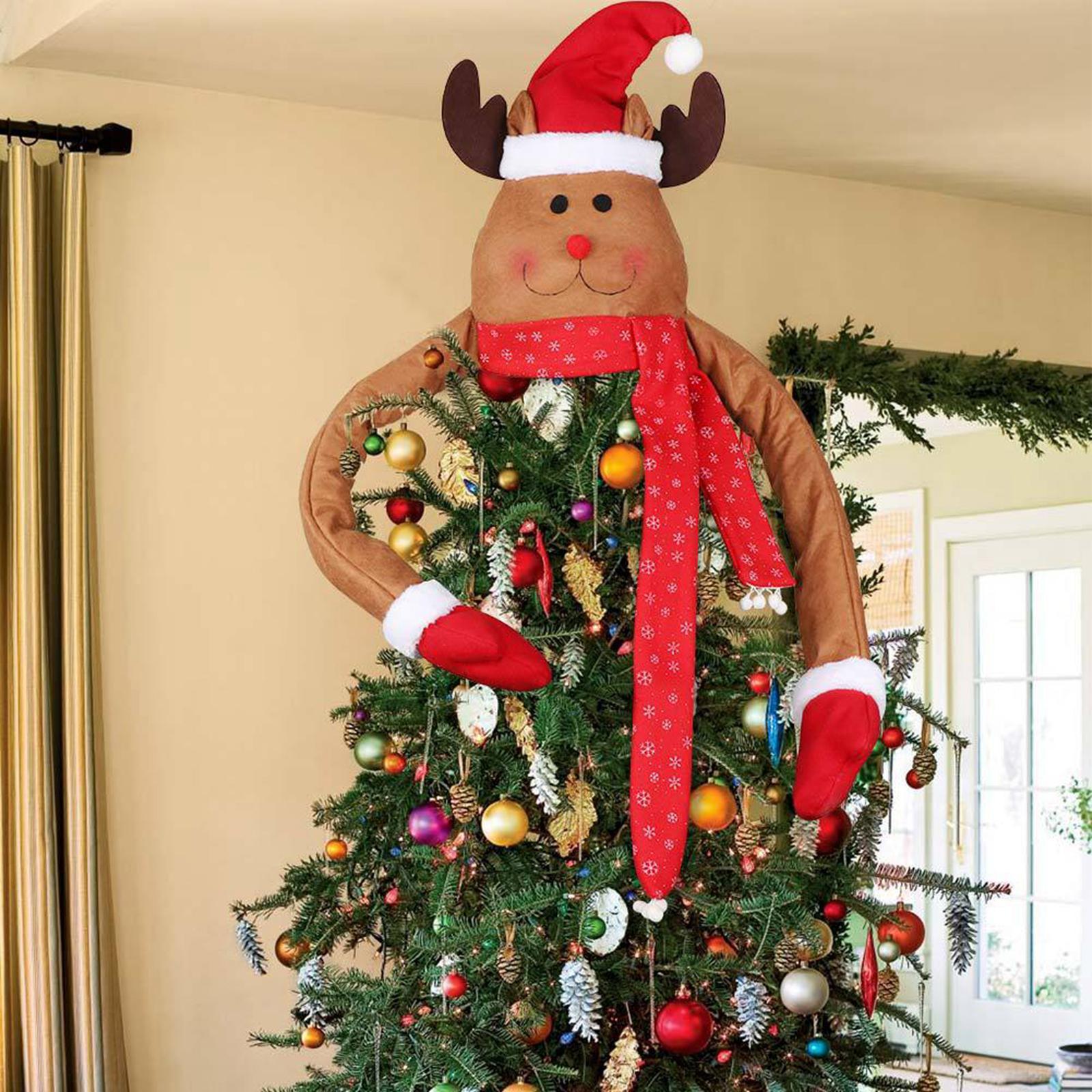 Holiday Topper Elk Tree Top Doll Hat Decoration Ornament for Home Party Festival Holiday