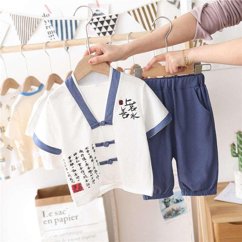 Bộ Quần Áo Bé Trai Chất Đũi Cotton, Bộ Cộc Tay Bé Trai Cổ Tàu, Bộ Quần Áo Cho Bé Từ 6-27kg Moon House