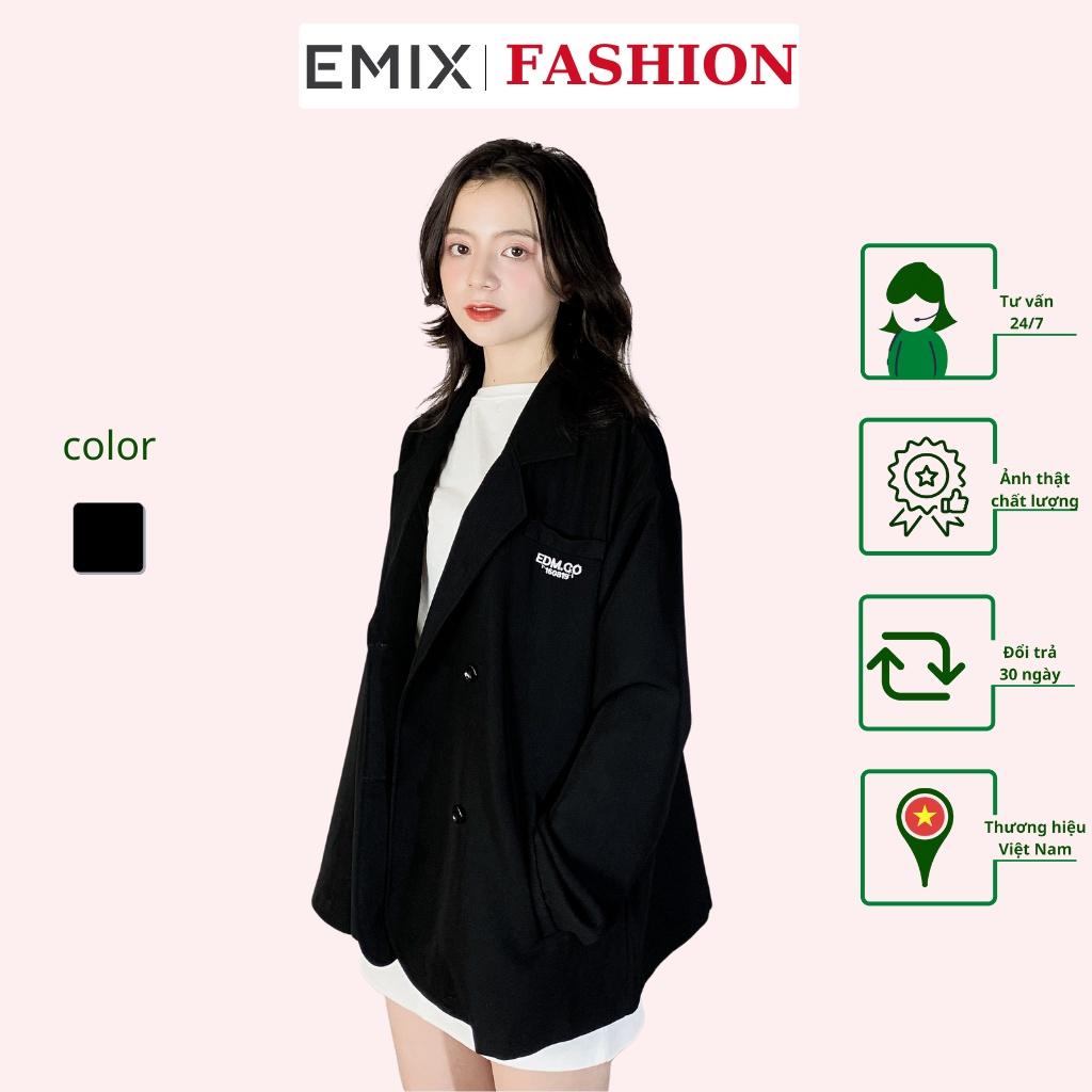 Áo khoác blazer công sở a5574 EMIX (màu đen), dáng dài, cổ vest, dài tay, form rộng, freesize, vải 1 lớp KHÔNG LỘ