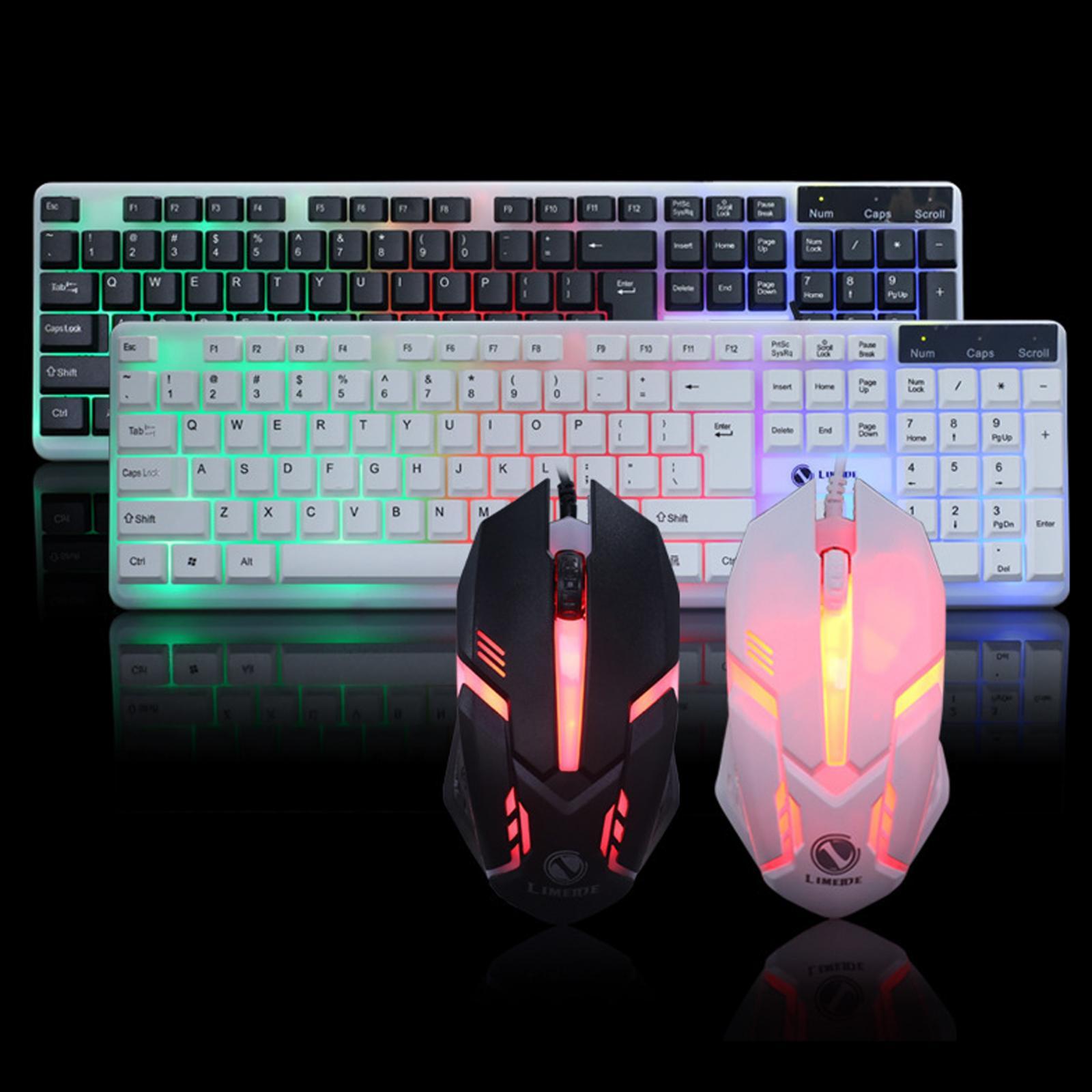 Gamer Wired Keyboard USB Mouse Set for Laptop Pc, 7-Color Breathing Backlit Mouse, US English Layout