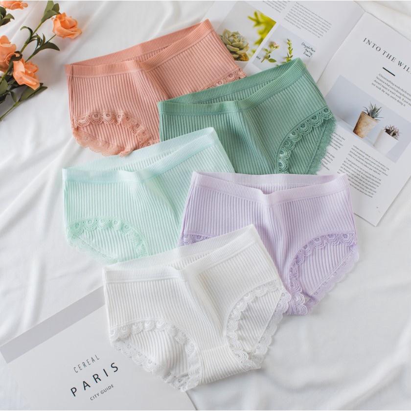 Quần lót nữ cotton gân tăm viền ren điệu đà sexy QLN03