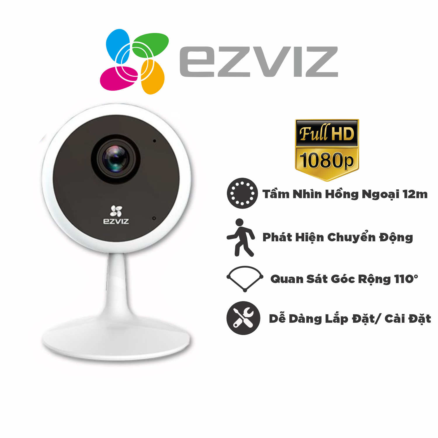 Camera IP Wifi EZVIZ C1C 1080P Đàm Thoại 2 Chiều, Hồng Ngoại Đêm 5m, Phát Hiện Chuyển Động - Hành Chính Hãng