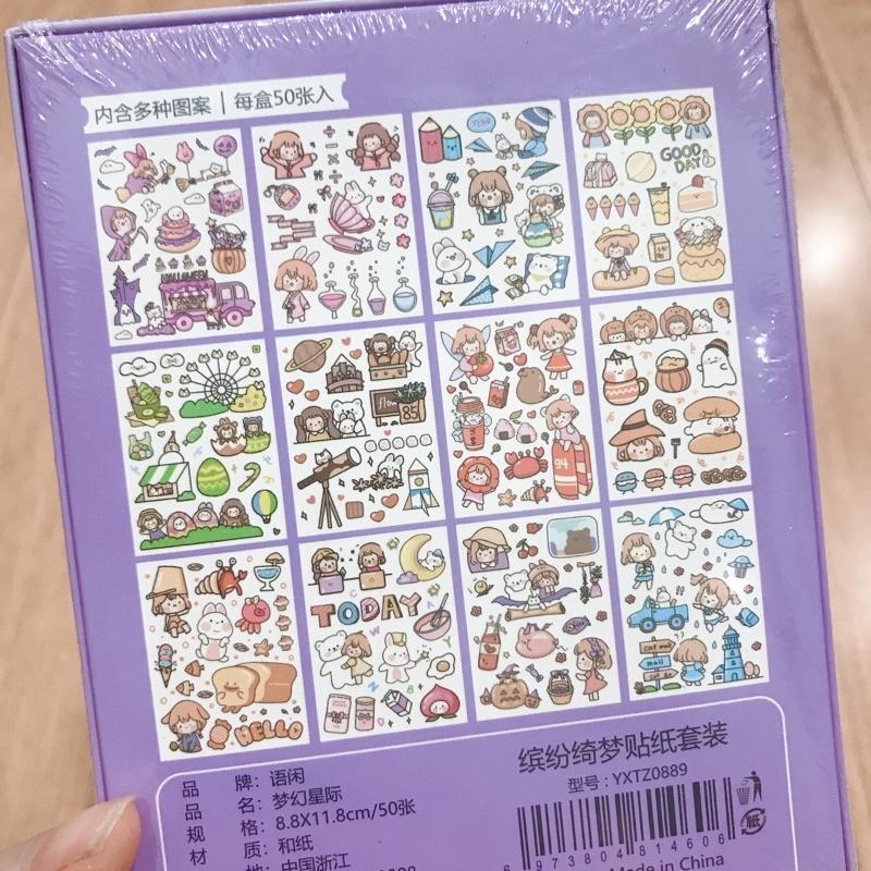 Hộp 50 tờ stickers theo chủ đề không trùng mẫu