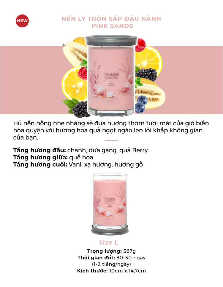 Nến ly tròn sáp đậu nành Yankee Candle size L (567g) - Pink Sands