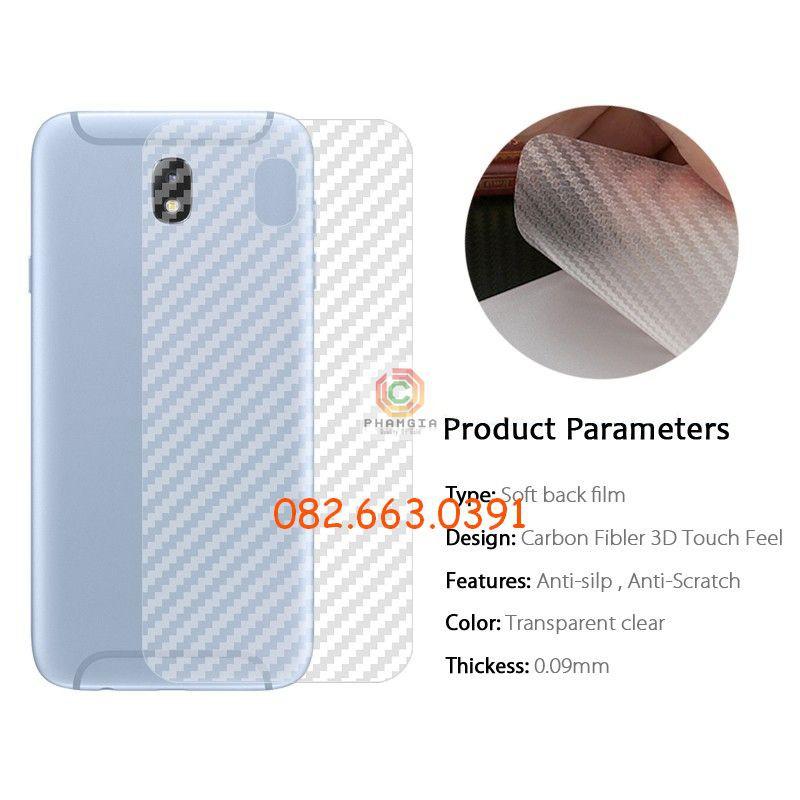 Miếng dán mặt lưng skin carbon dành cho Samsung Galaxy J7 2015/ J7 2016/ J7 Prime/ J7 Pro/ J7 Plus/ J7 Max/ J7 Duo