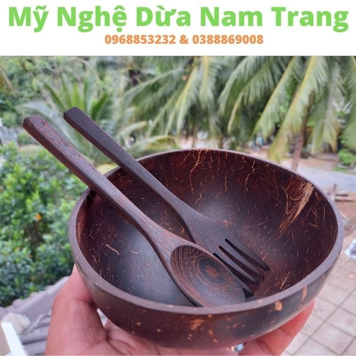 Bát gáo dừa muỗng nĩa gỗ mun