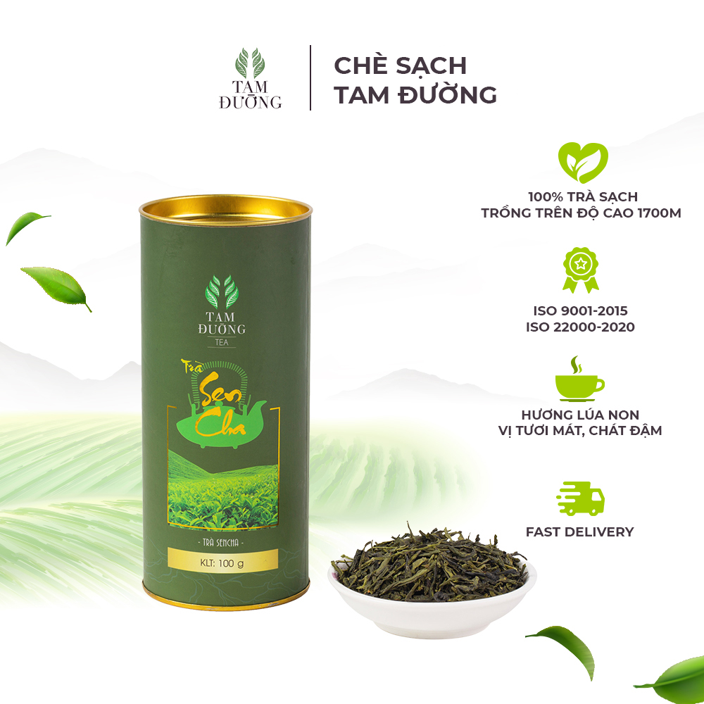 Trà Sạch Sencha Chính Hiệu Tam Đường Hương Lúa Non, Vị Chát Đậm Tươi Mát - Hộp Cứng