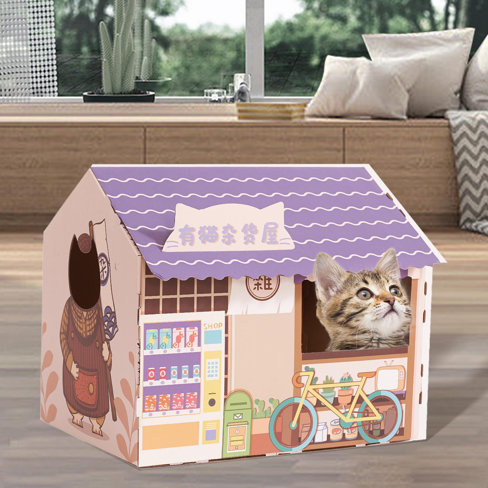 Corrugated Cardboard Cat House with Scratching Pad for Training Toy Cats