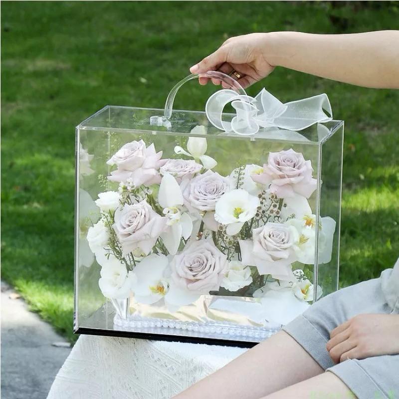 Acrylic Hộp đựng hoa bằng Mica trong suốt - Hộp vali mica - Hộp đựng quà bằng mica trong suốt, vali hoa
