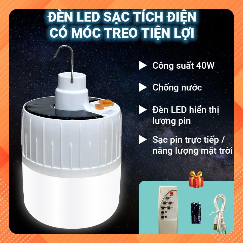 Bóng đèn LED sạc pin T105 công suất 40W, chất liệu nhựa PC, độ sáng cao, remote điều khiển từ xa, năng lượng mặt trời