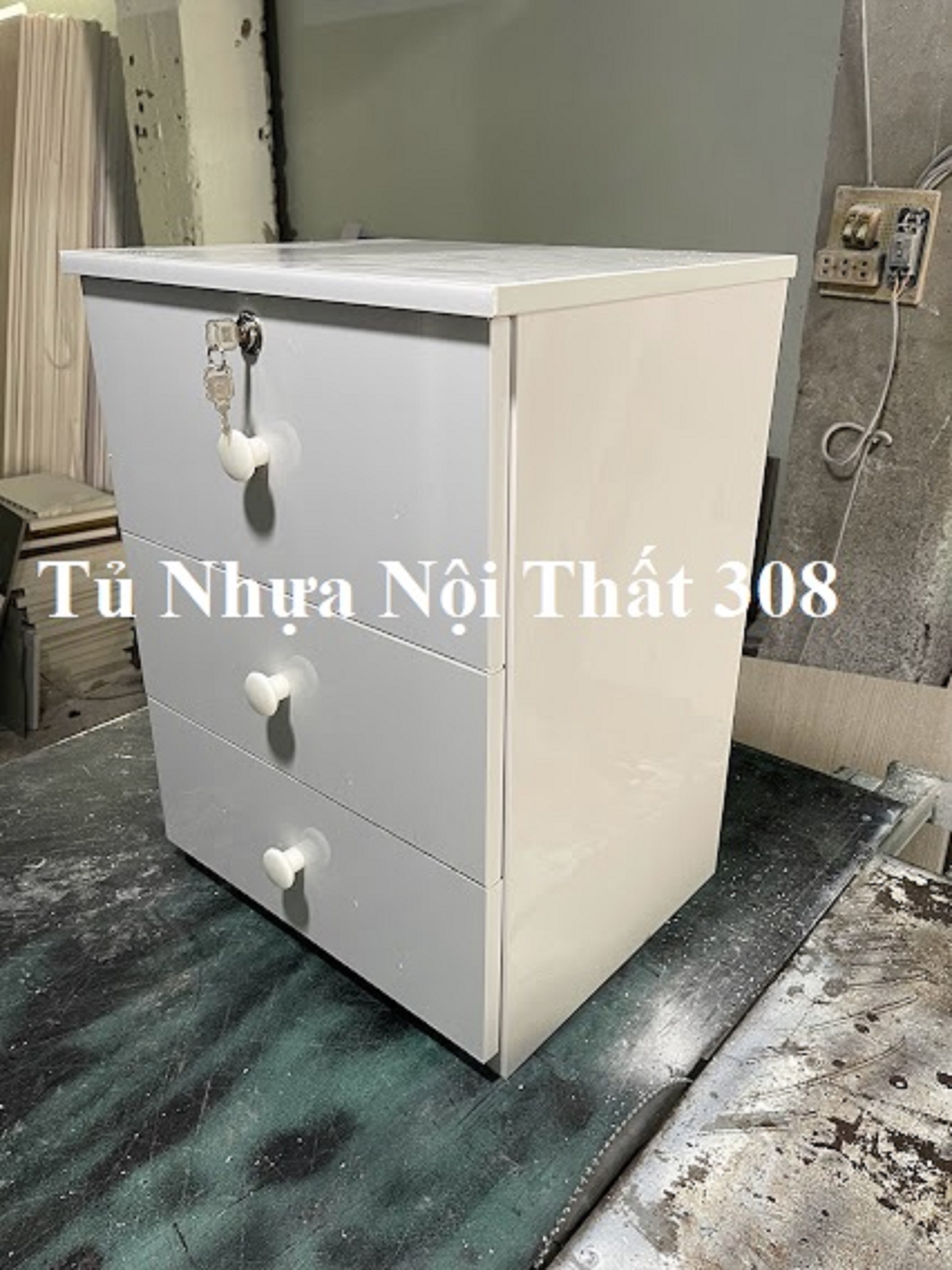 Tủ, Kệ Đầu Giường Nhựa Đài Loan Cao 53cm Ngang 42cm Sâu 32,5cm Màu Trắng K156