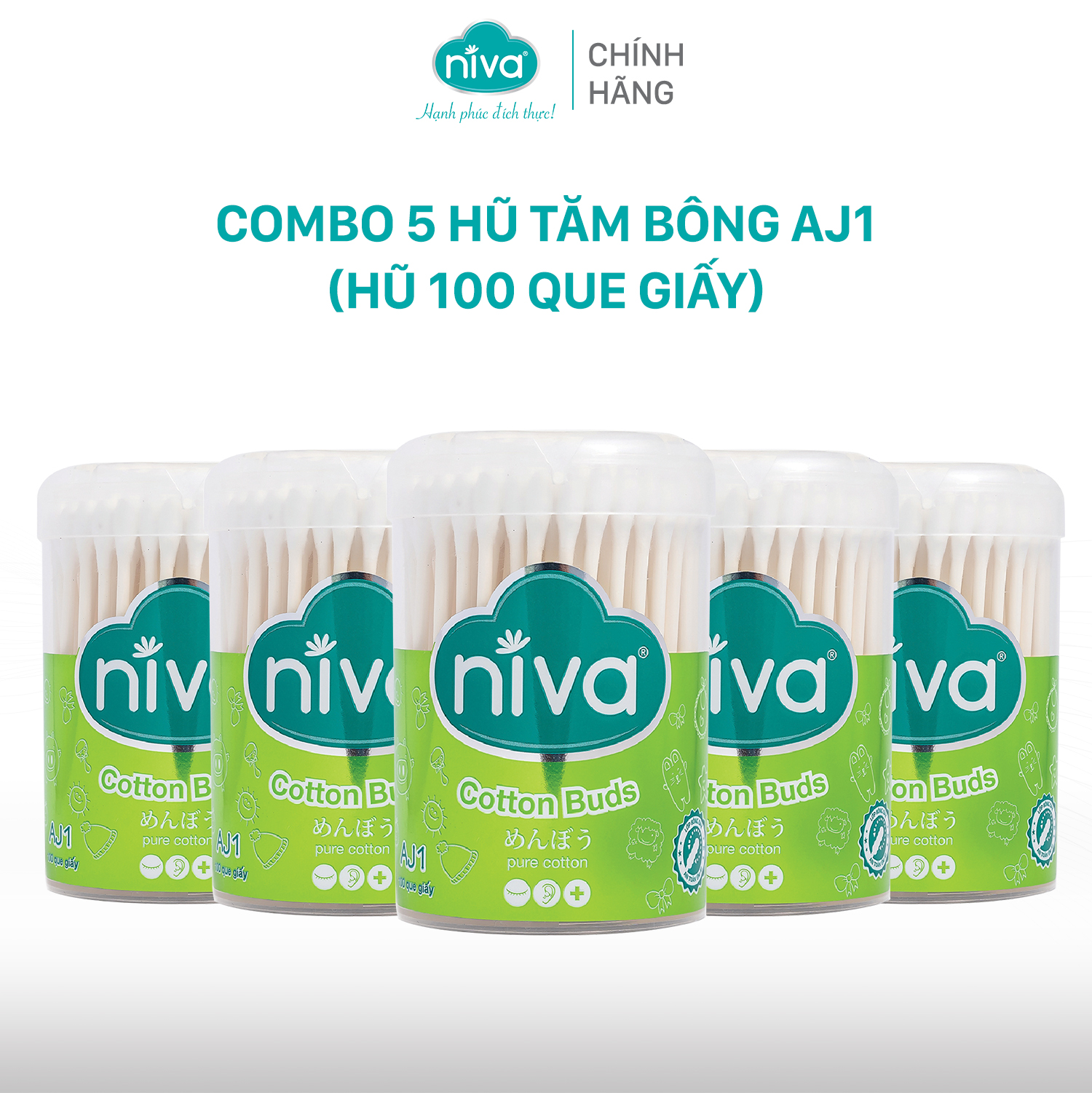 Combo 05 Tăm Bông NIVA Dành Cho Người Lớn Hũ 100 Que Giấy Aj1