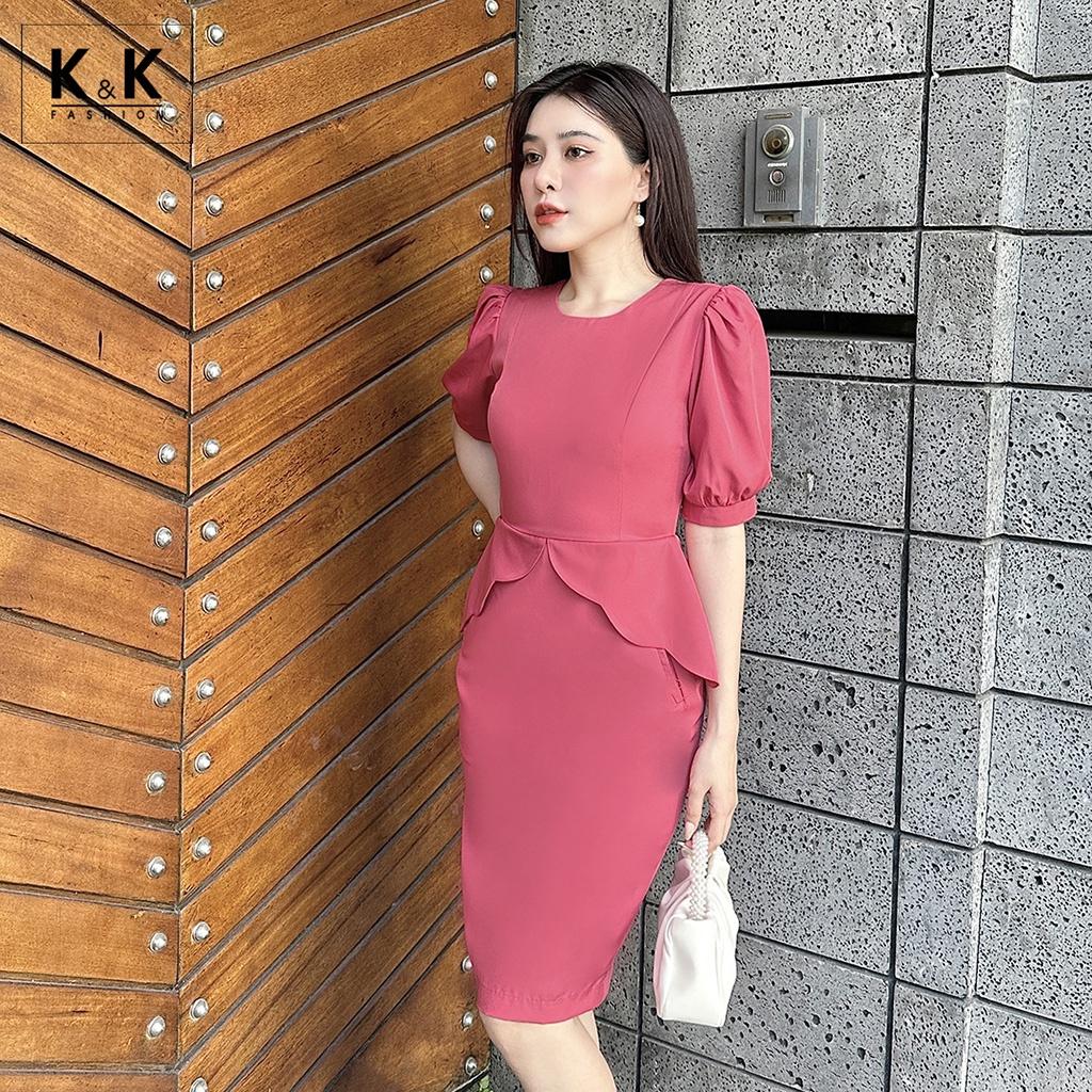 Đầm Peplum Công Sở Dáng Ôm Tay Lỡ K&amp;K Fashion KK120-13 Chất Liệu Cotton Lạnh