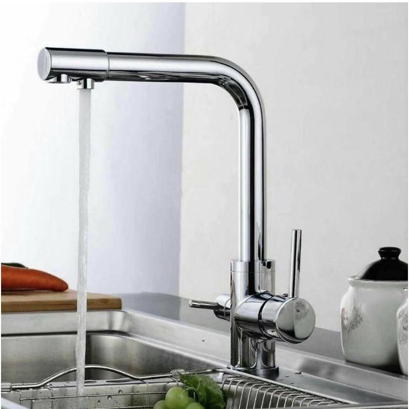 Vòi rửa bát nóng lạnh 3 đường nước chất liệu đồng
